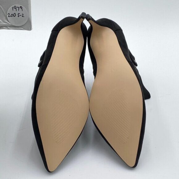 Black Suede Women Pointed Toe Ankle Boots Low Heel Strappy Buckle Dress Shoes - Picture 5 of 5